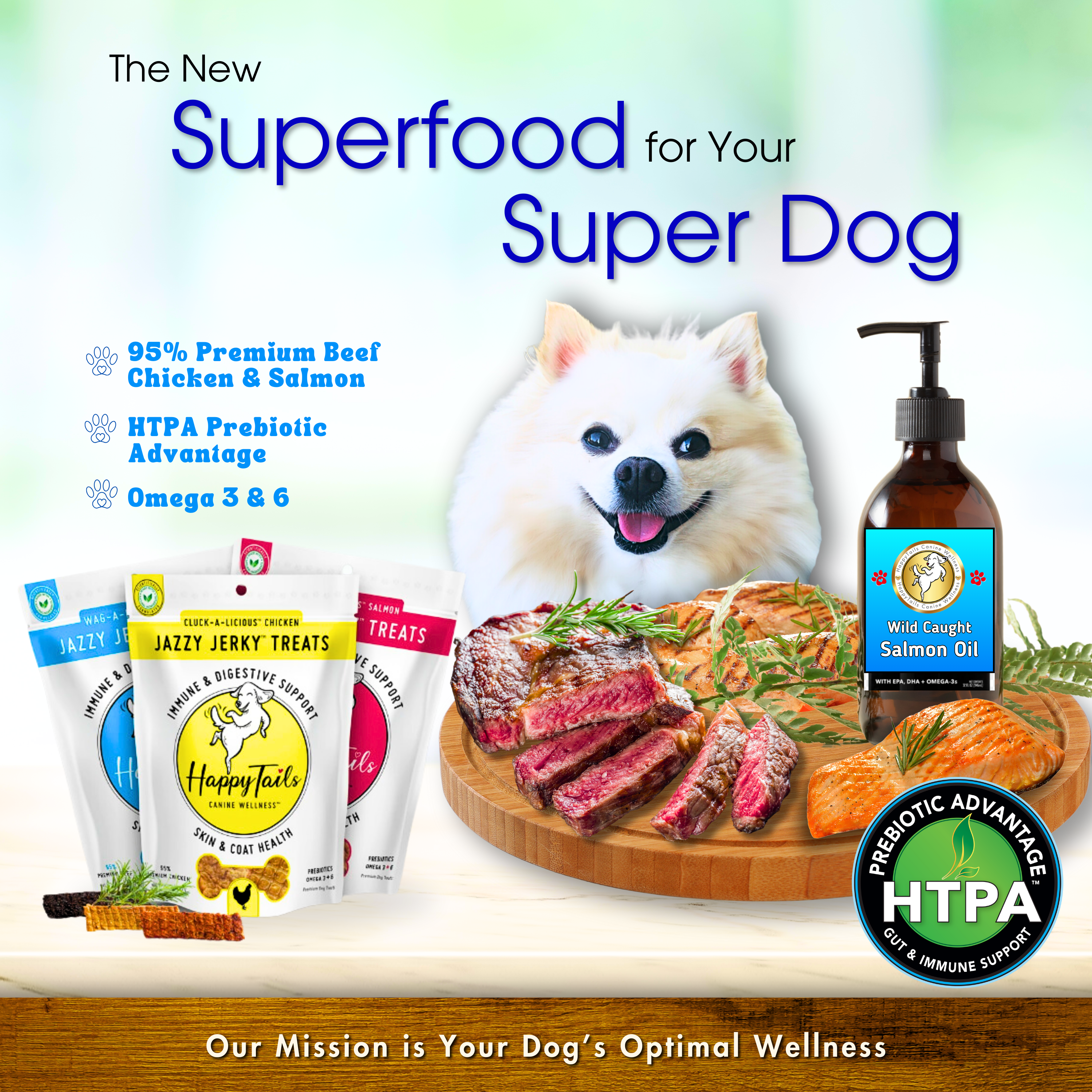Jazzy Jerky® Treats, Wag-A-Licious Beef: 95% Beef, Prebiotics, Omega 3s & 6s