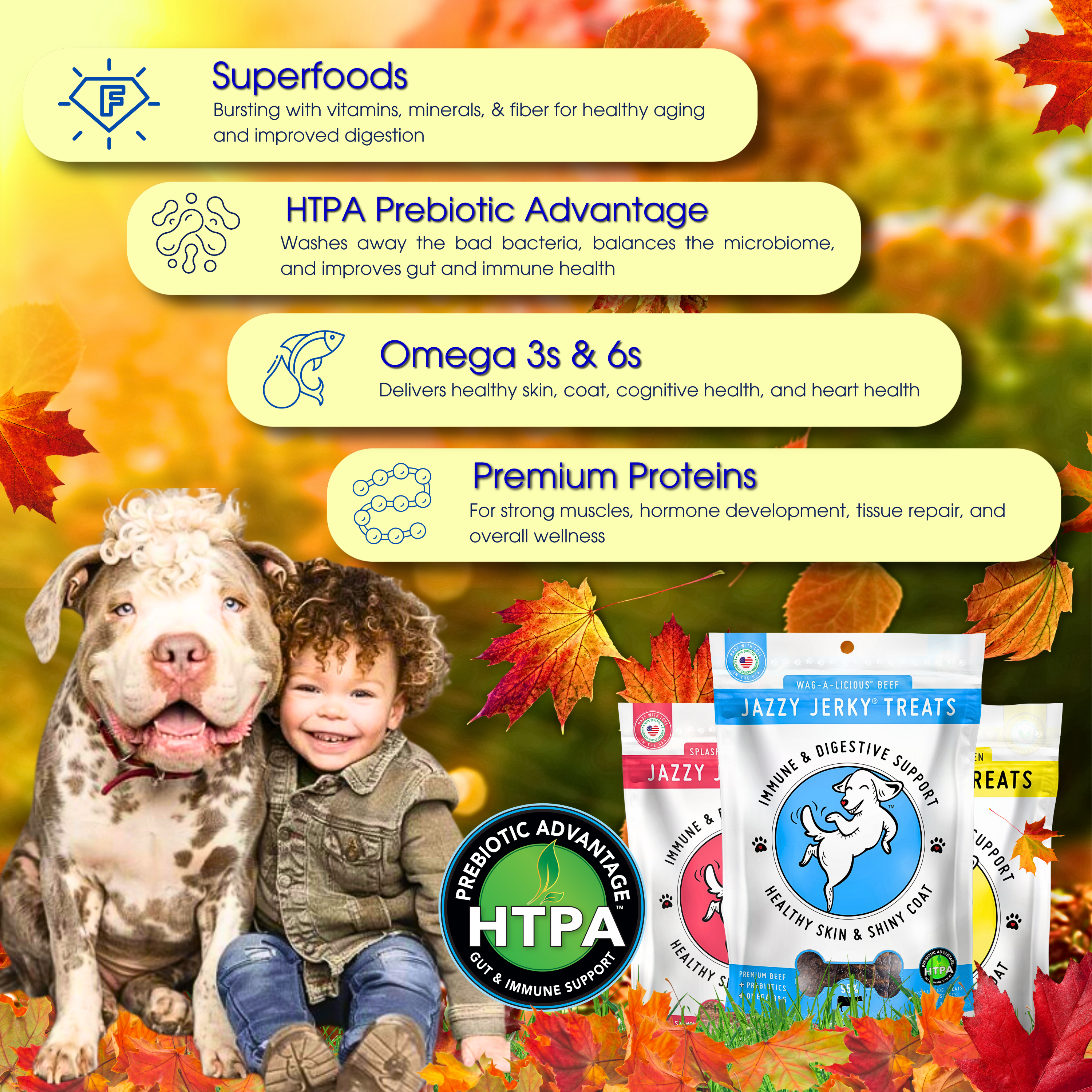 Jazzy Jerky® Treats, Wag-A-Licious Beef: 95% Beef, Prebiotics, Omega 3s & 6s