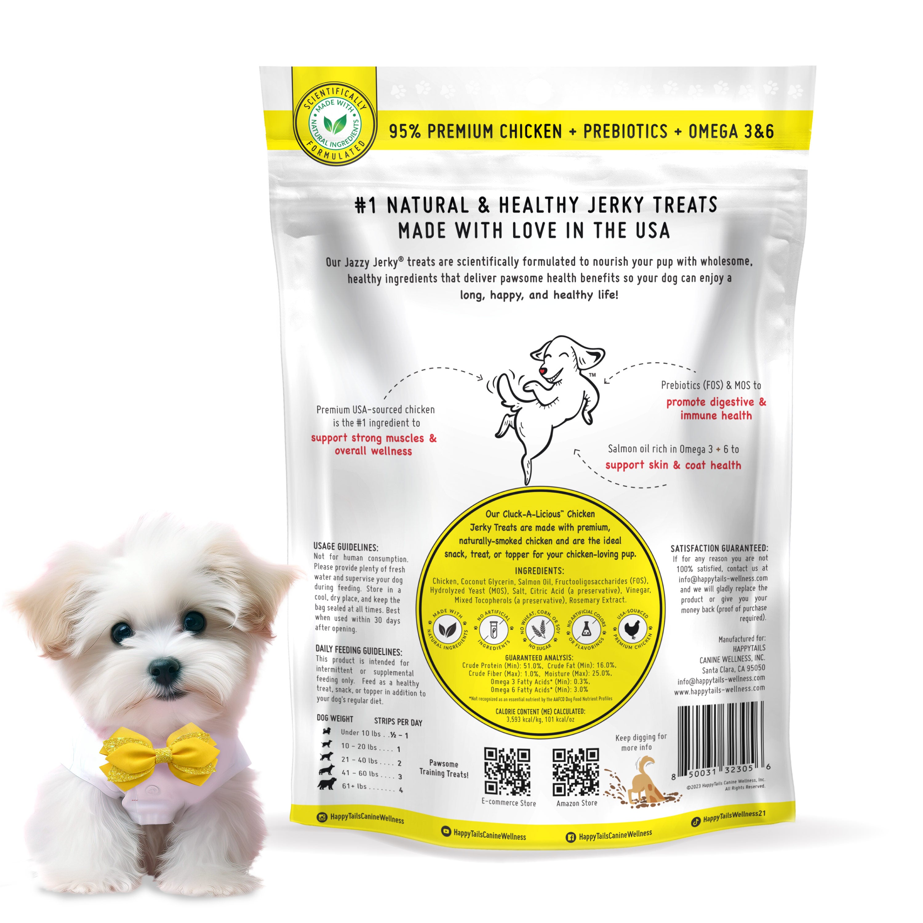 Jazzy Jerky® Treats: Chicken & Salmon, Prebiotics, Omega 3s & 6s (Two-10 oz. Bags)