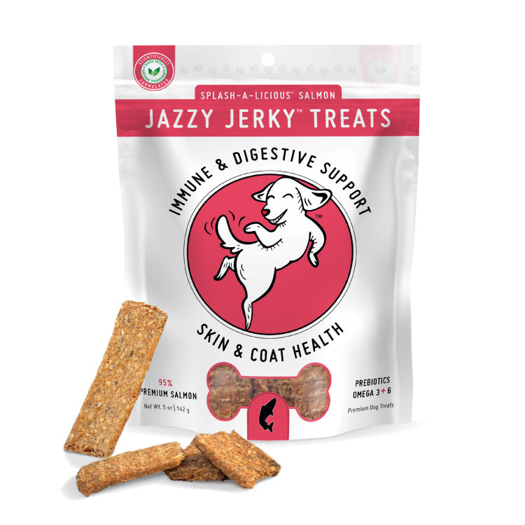 Jazzy Jerky® Treats: Splash-A-Licious Salmon with Prebiotics, and Omega 3s & 6s