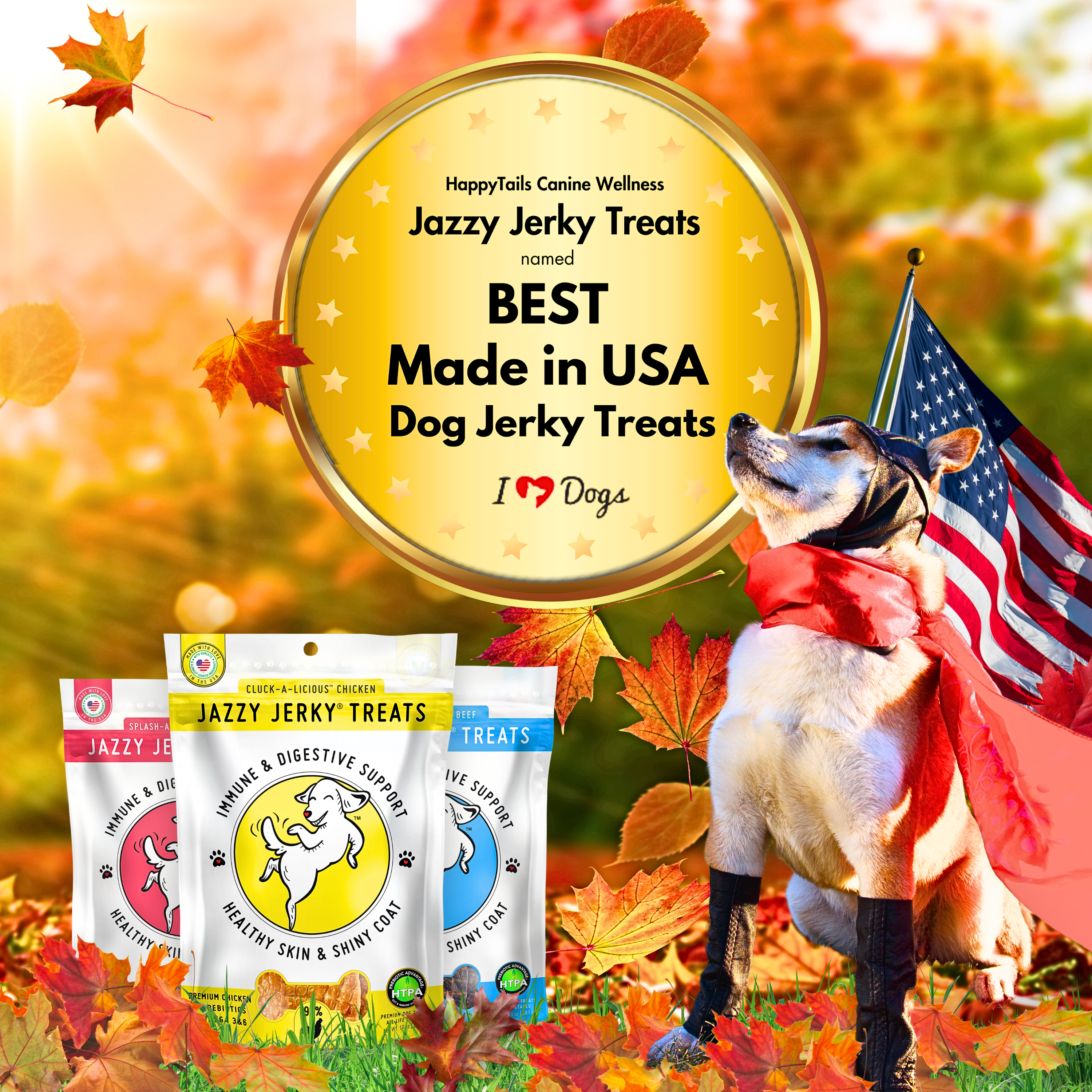 Jazzy Jerky® Treats, Wag-A-Licious Beef: 95% Beef, Prebiotics, Omega 3s & 6s