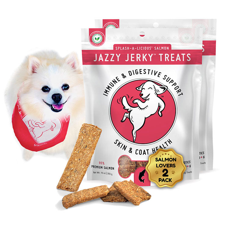 Jazzy Jerky® Treats: Splash-A-Licious Salmon with Prebiotics, and Omega 3s & 6s