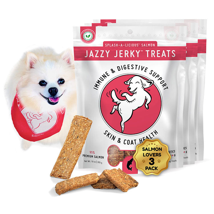 Jazzy Jerky® Treats: Splash-A-Licious Salmon with Prebiotics, and Omega 3s & 6s
